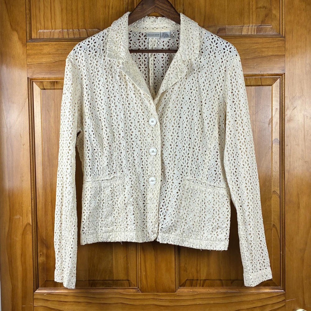 Newport News 100% Cotton Cream Eyelet Blazer Jacket Cream Womens Sz 18 Coastal